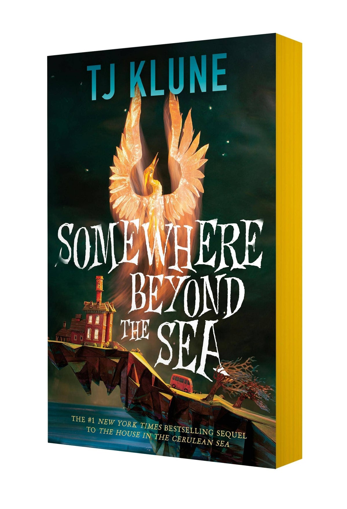 Somewhere Beyond the Sea trade paperback with golden sprayed edges and teal cover art