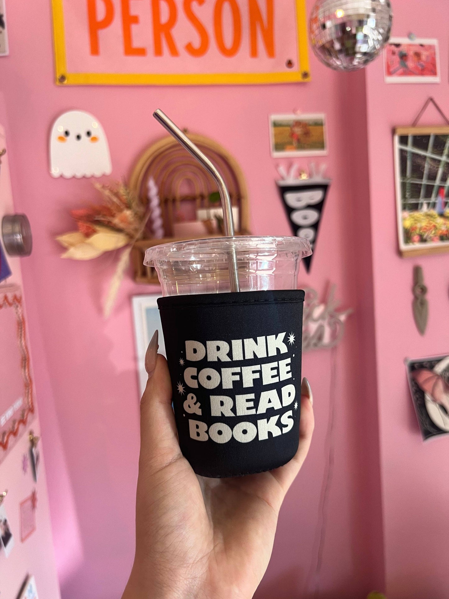 Pink Drink Coffee + Read Books Coffee Sleeve: Small (16oz/Grande)