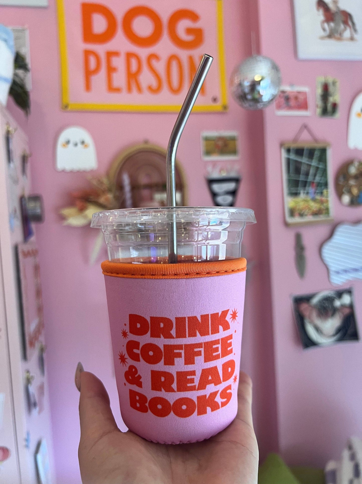 Pink Drink Coffee + Read Books Coffee Sleeve: Small (16oz/Grande)