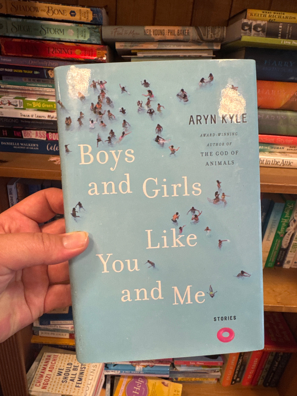 Boys and Girls Like You and Me hardcover book by Aryn Kyle with swimming illustrations