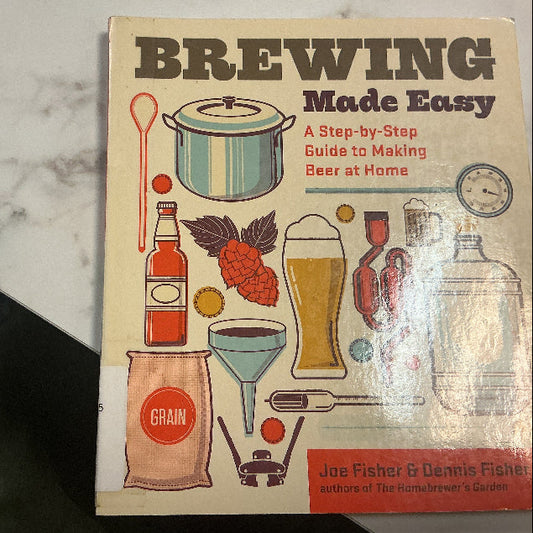Book titled 'Brewing Made Easy' on a marble surface