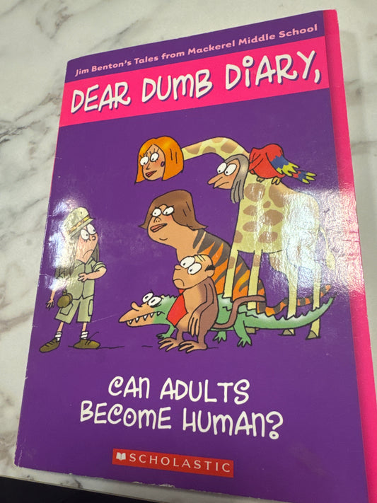 Can Adults Become Animals? paperback book by Jim Benton, purple cover with cartoon illustrations