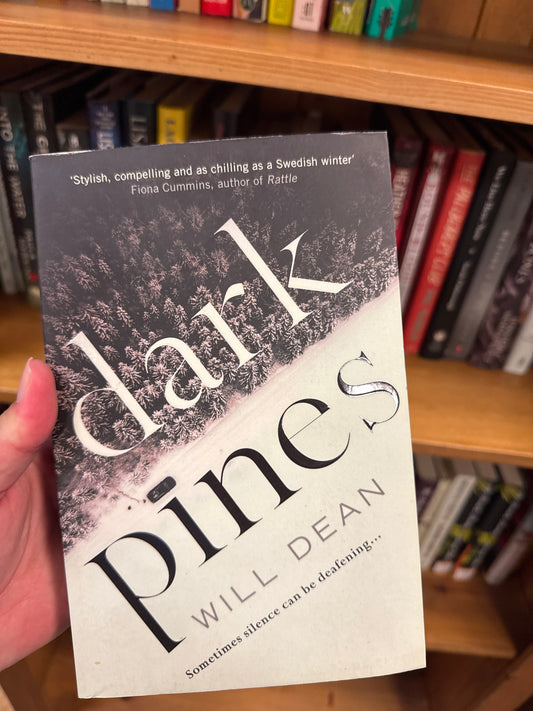 Dark Pines paperback by Will Dean, snowy pine forest cover design