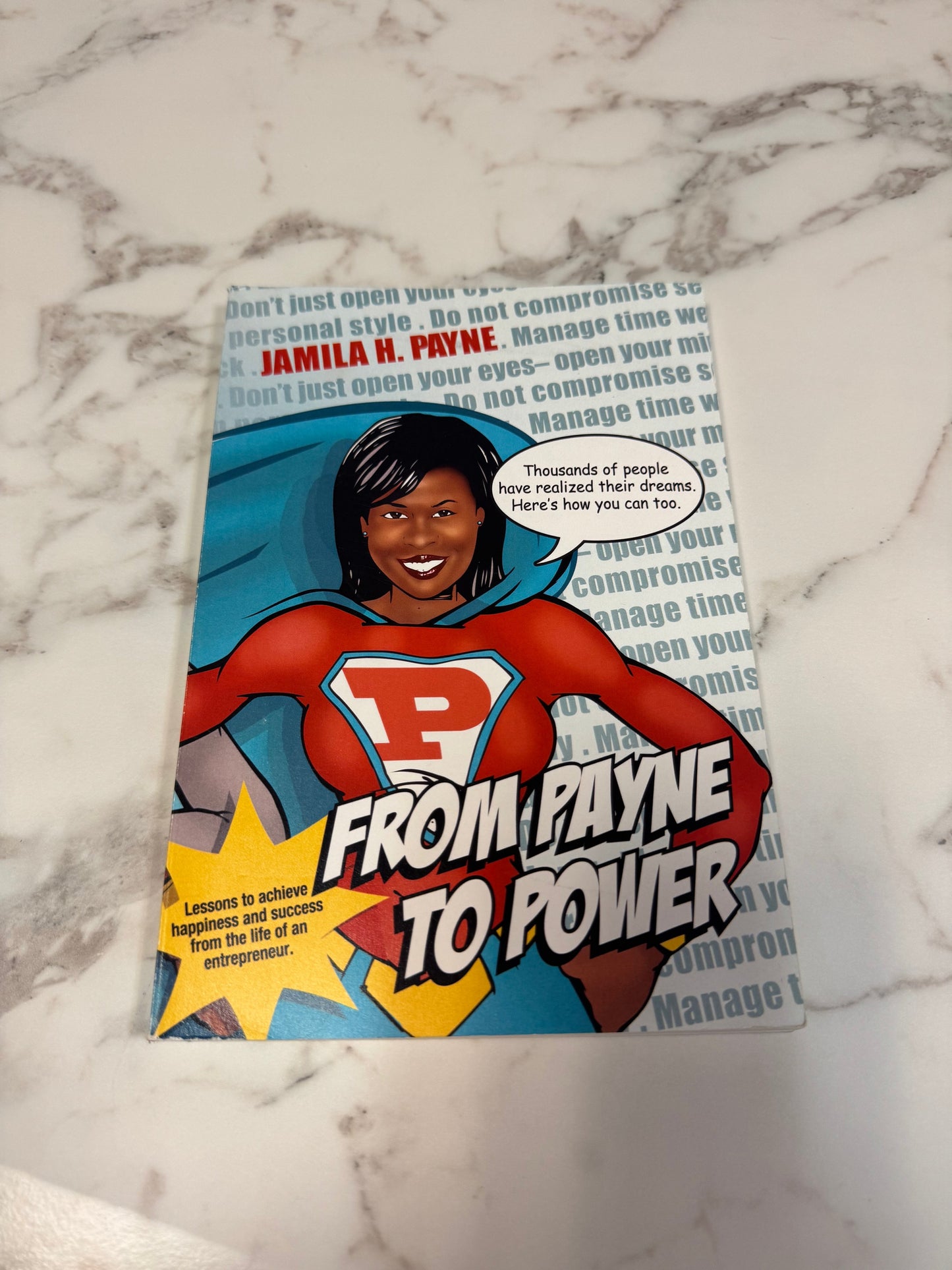 From Payne to Power paperback book by Jamila H. Payne with comic style cover art