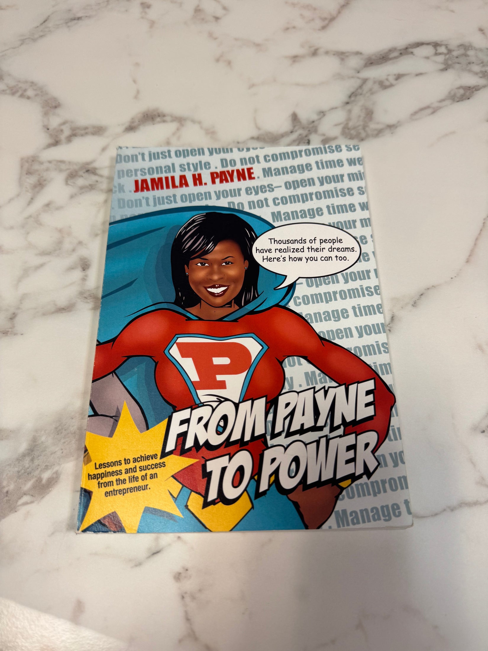 From Payne to Power paperback book by Jamila H. Payne with comic style cover art
