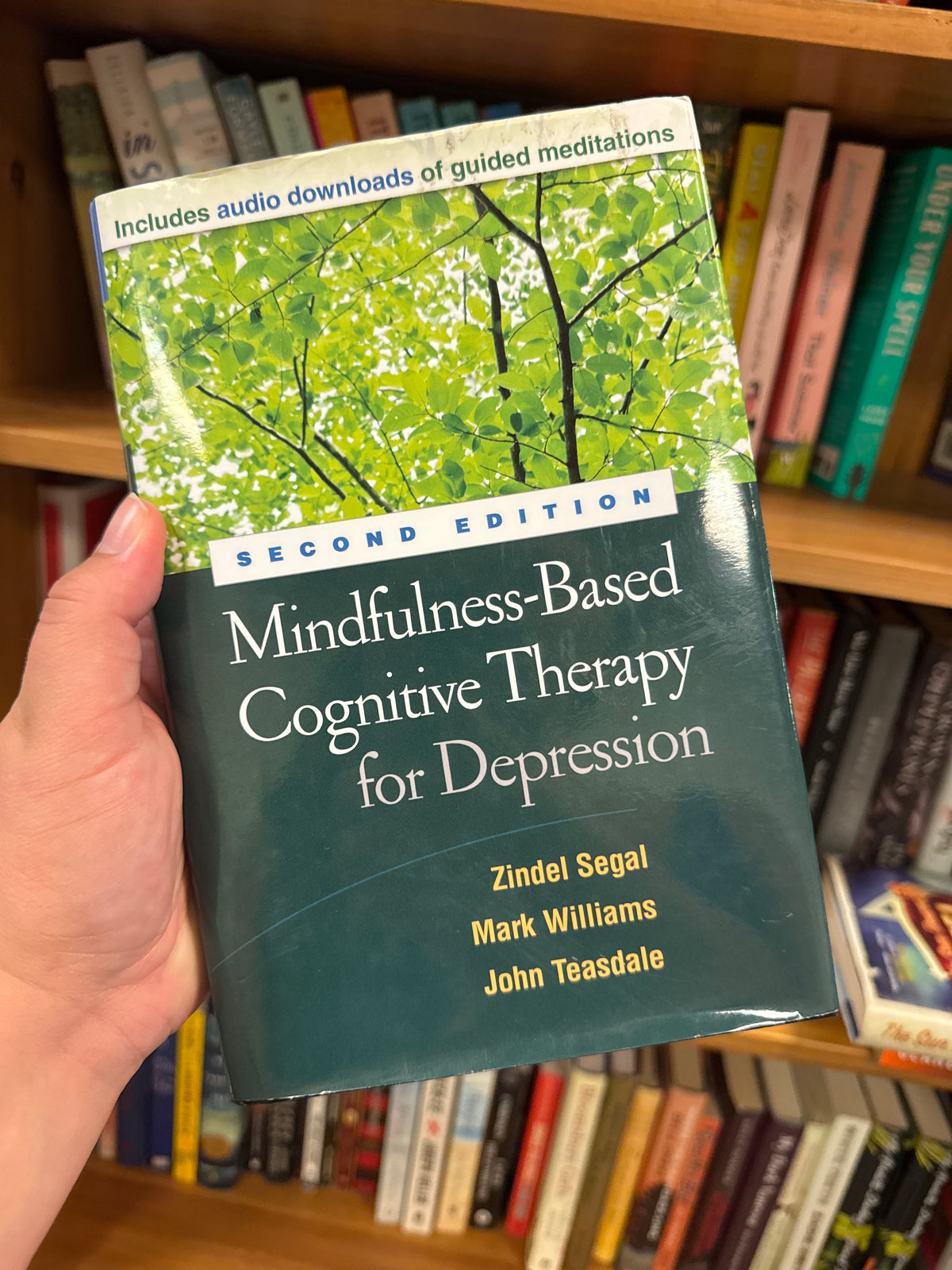 Mindfulness-Based Cognitive Therapy for Depression hardcover book with green leaf cover design