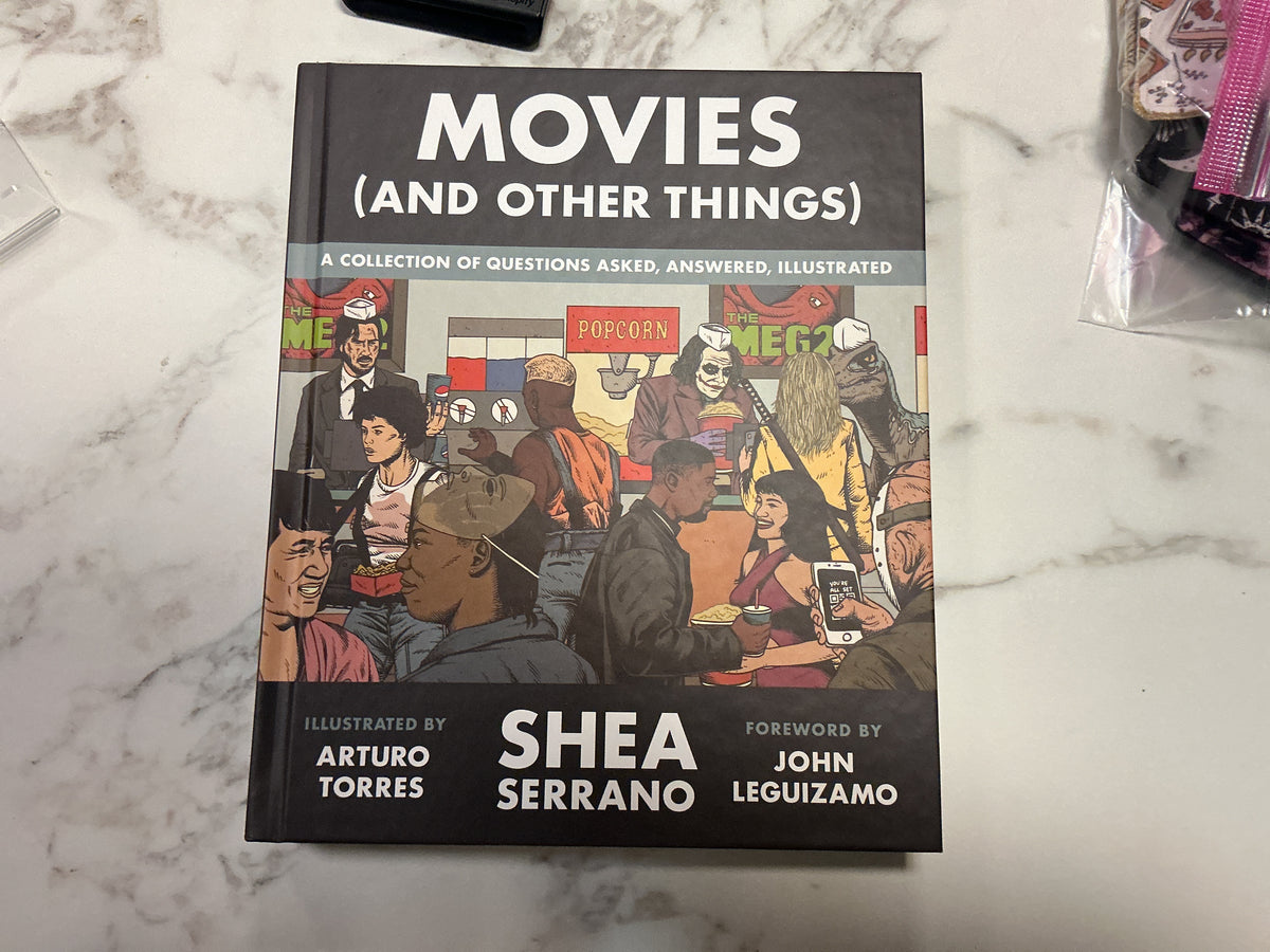 Movies and Other Things hardcover book by Shea Serrano with comic-style cover art