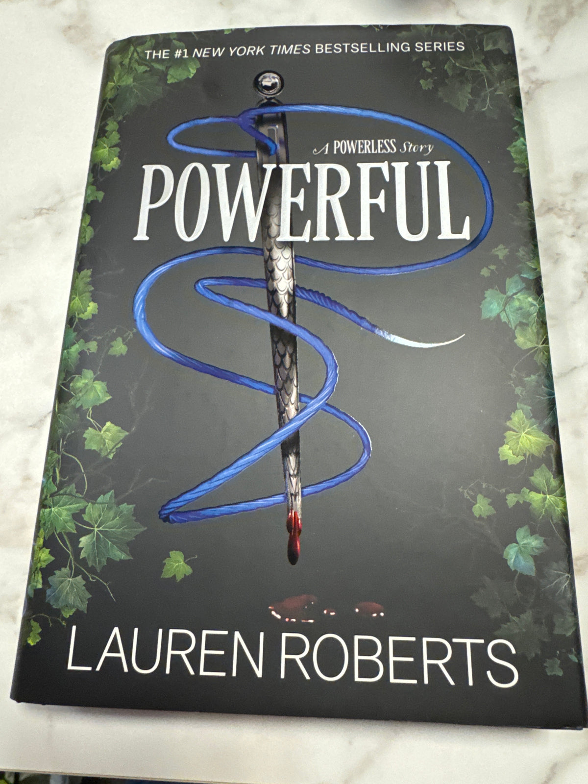 Powerful hardcover book by Lauren Roberts with green ivy and sword cover design