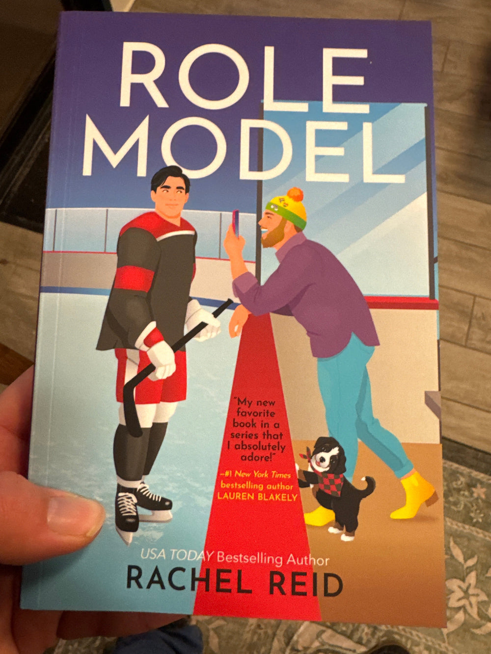 Book titled 'Role Model' by Rachel Reid held in a hand with a colorful cover.