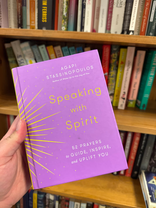 Speaking with Spirit hardcover book by Agapi Stassinopoulos, purple cover with yellow sunburst design