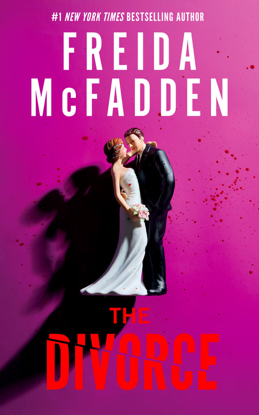 The Divorce thriller novel by Freida McFadden with magenta cover and wedding cake topper design