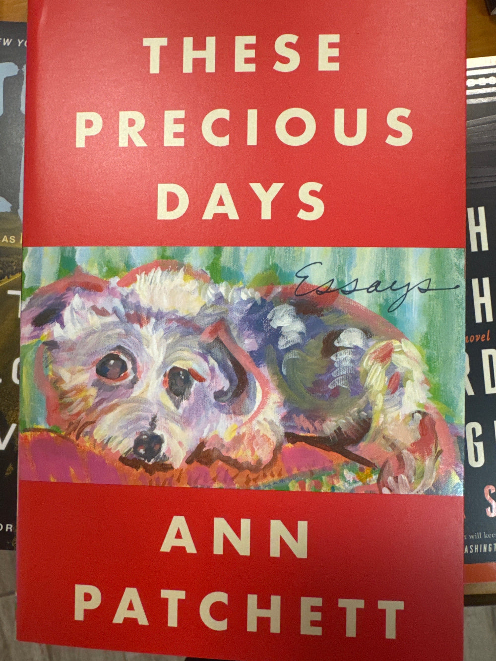Book cover of 'These Precious Days' by Ann Patchett with a colorful illustration of a dog.