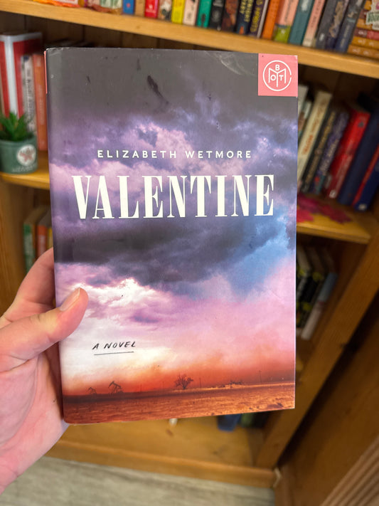 Valentine hardcover novel by Elizabeth Wetmore with purple and orange stormy sky cover art