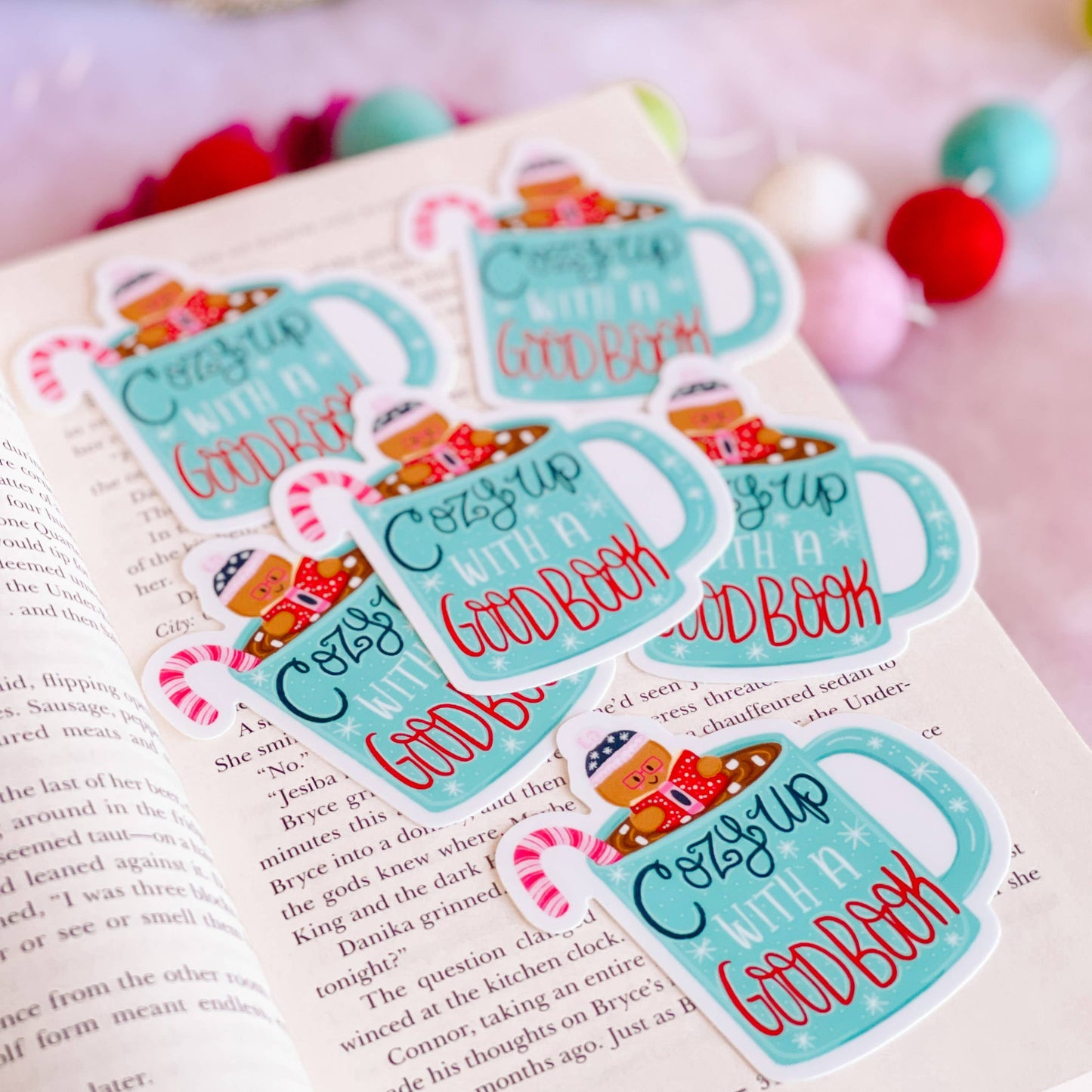 Cozy Up with a Good Book Hot Cocoa Christmas Vinyl Sticker: No packaging