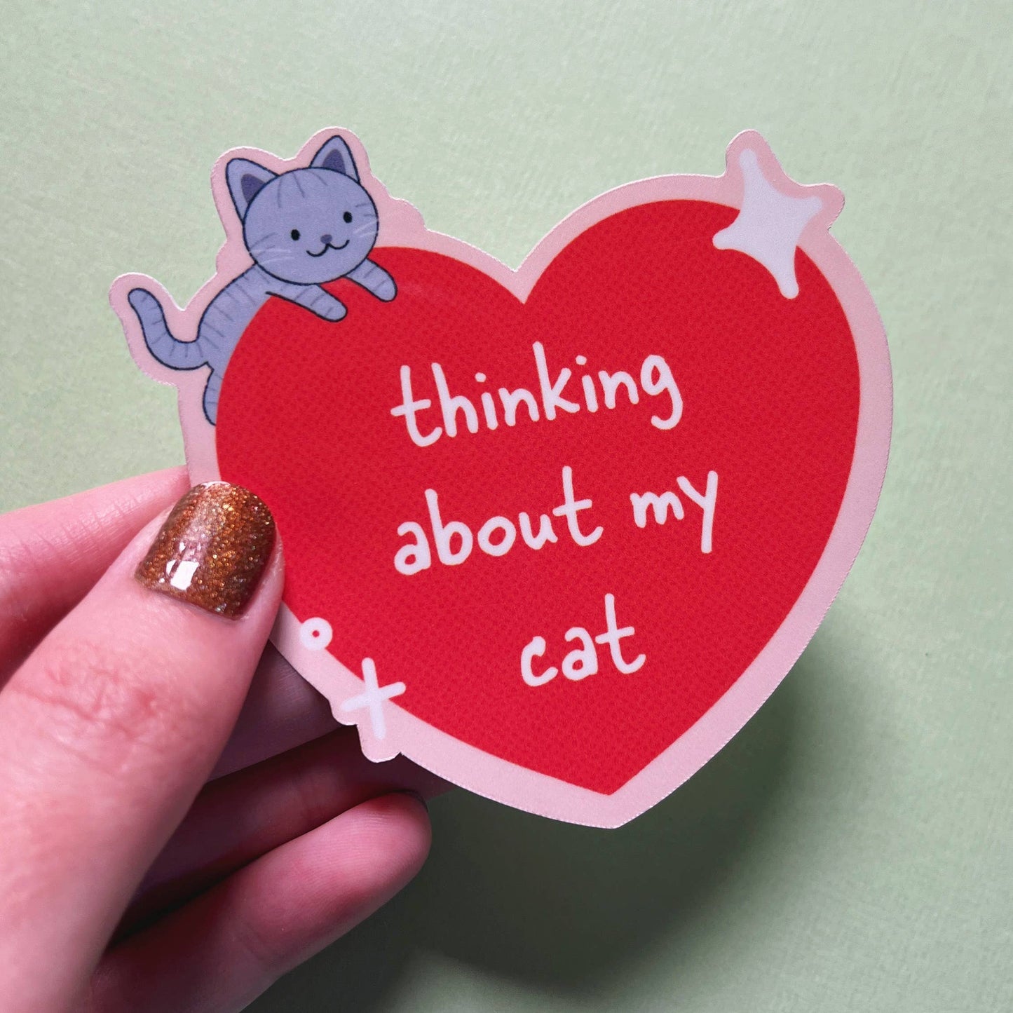 Thinking About My Cat Waterproof Laminated Sticker