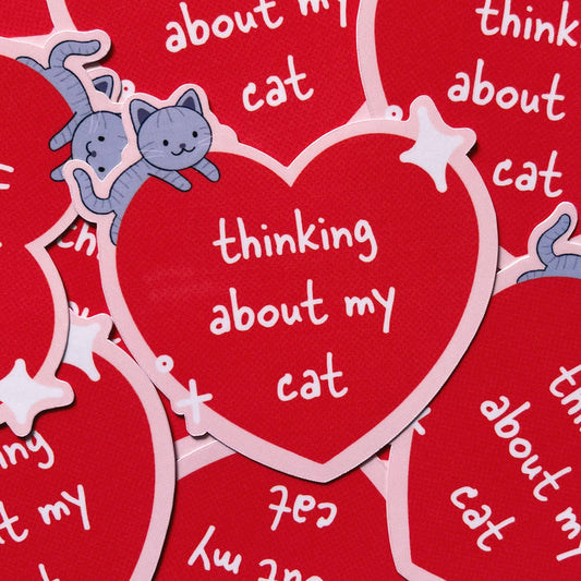 Thinking About My Cat Waterproof Laminated Sticker