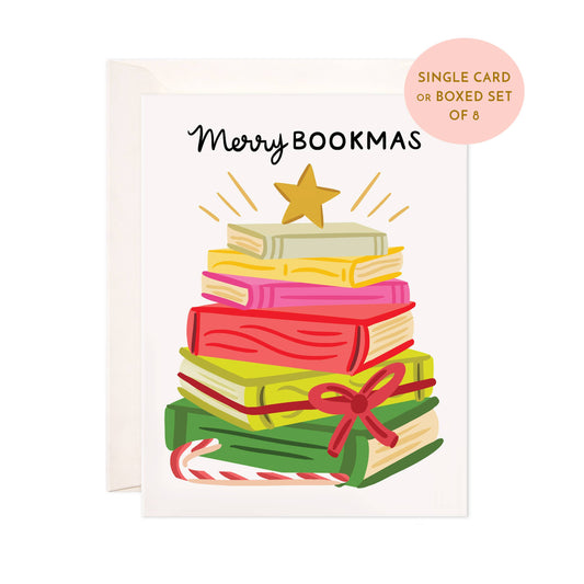 Merry Bookmas Greeting Card - Christmas Bookstore Card: Single Card