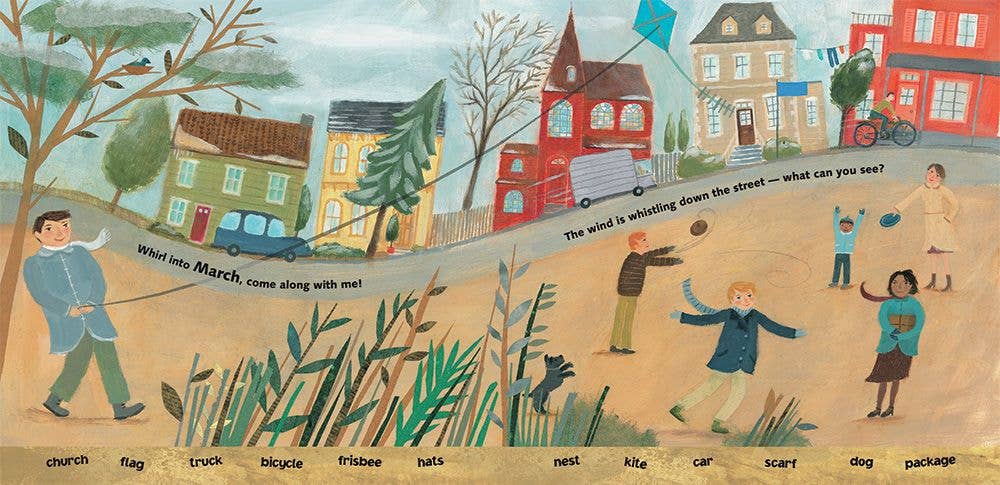 Illustration of children playing in a street with houses and trees in the background